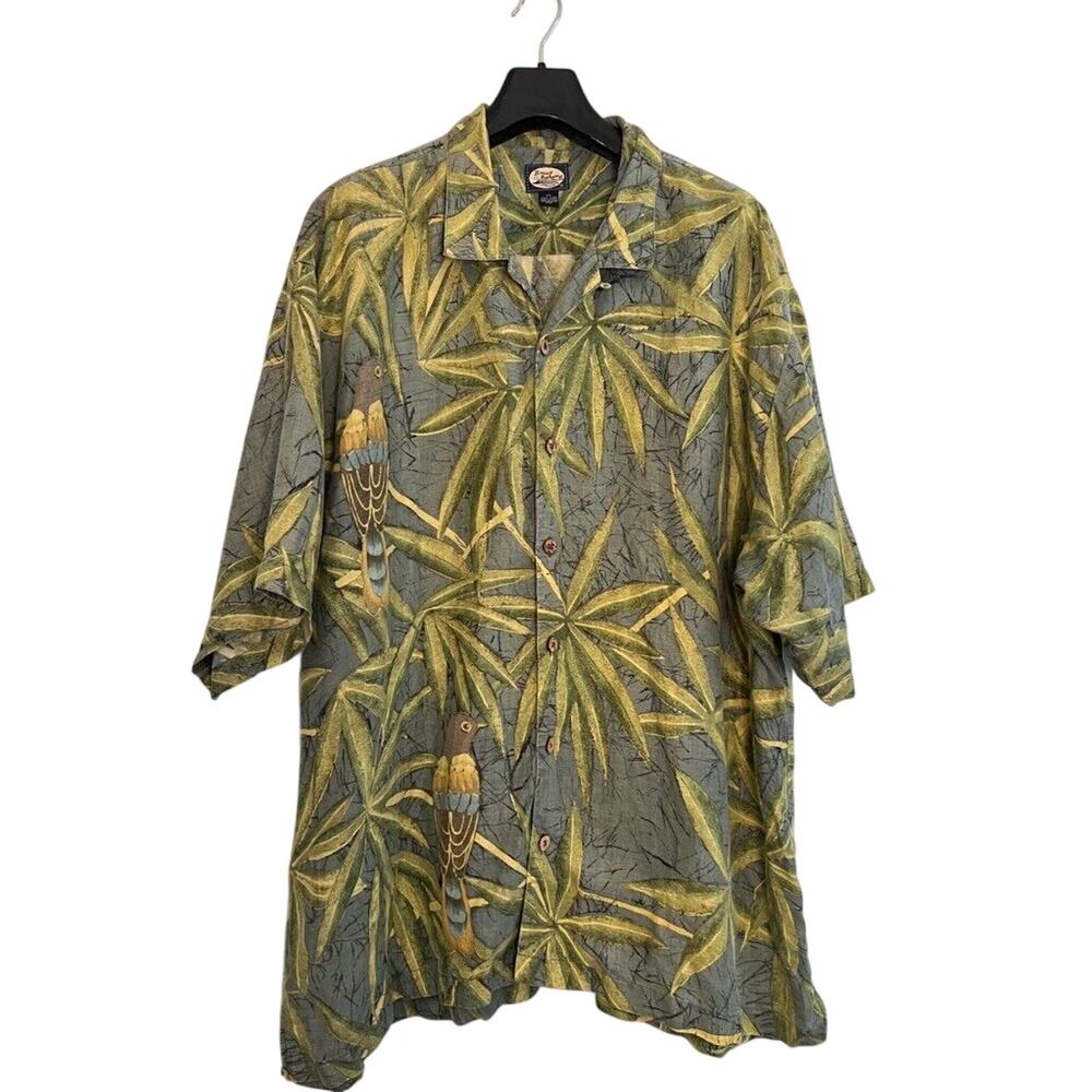 Tommy Bahama Mens Button-Up Shirt Multicolor Floral Birds Short Sleeve Linen XXL